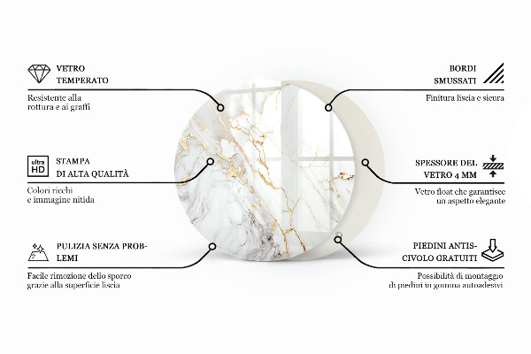 Kerek üveglap Márvány erek a mintában