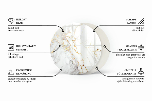 Kerek üveglap Márvány erek a mintában