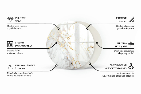 Kerek üveglap Márvány erek a mintában