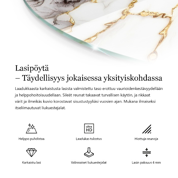 Kerek üveglap Márvány motívum a természetben