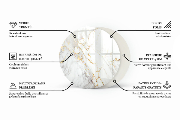 Kerek üveglap Márvány motívum a természetben