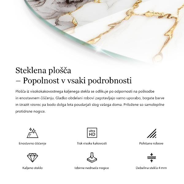 Kerek üveglap Márvány motívum a természetben