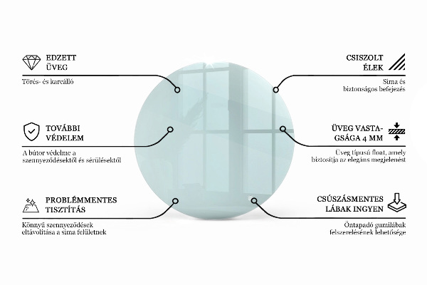 Kerek üveglap Átlátszó