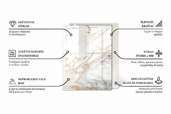 Téglalap alakú üveglap nyomattal Márvány textúra motívum