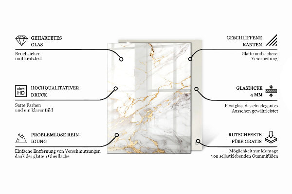 Téglalap alakú üveglap nyomattal Sima fekete stílus