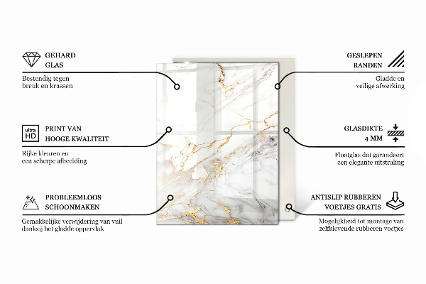 Téglalap alakú üveglap nyomattal Sima fekete stílus