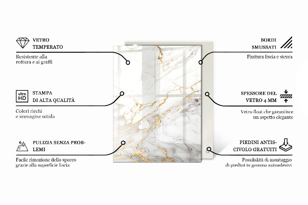 Téglalap alakú üveglap Márvány ihlette mintázat