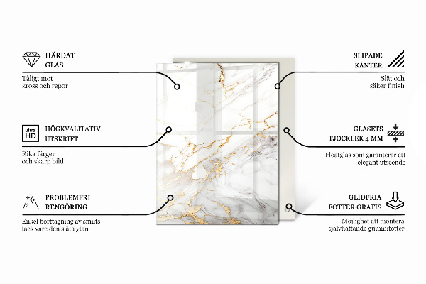 Téglalap alakú üveglap Márvány ihlette mintázat