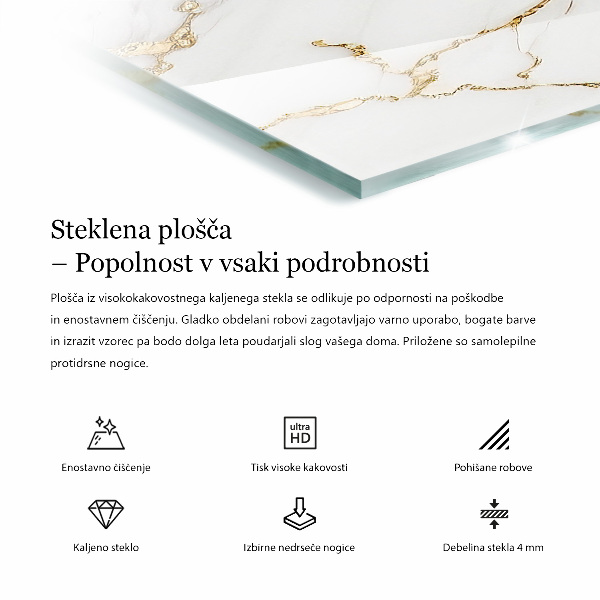 Téglalap alakú üveglap Márvány ihlette mintázat