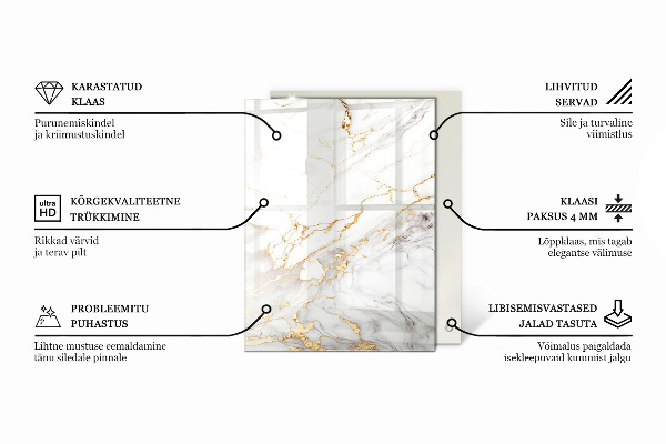 Téglalap alakú üveglap nyomattal Elegáns márvány mintázat