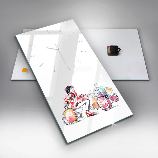 Téglalap alakú üvegóra Nő bőröndökkel