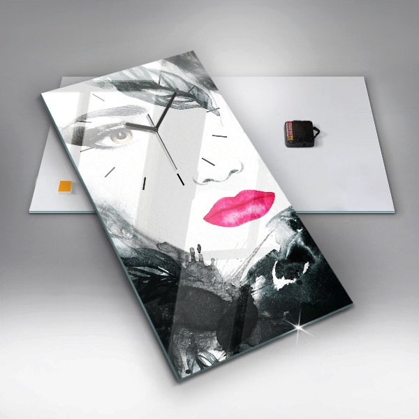 Téglalap alakú üvegóra Vörös ajkak nő portréja