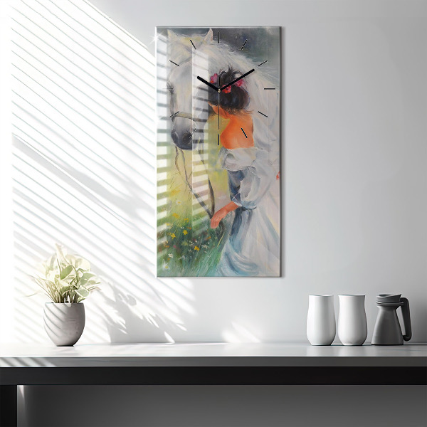 Téglalap alakú üvegóra Gyönyörű nő egy lóval