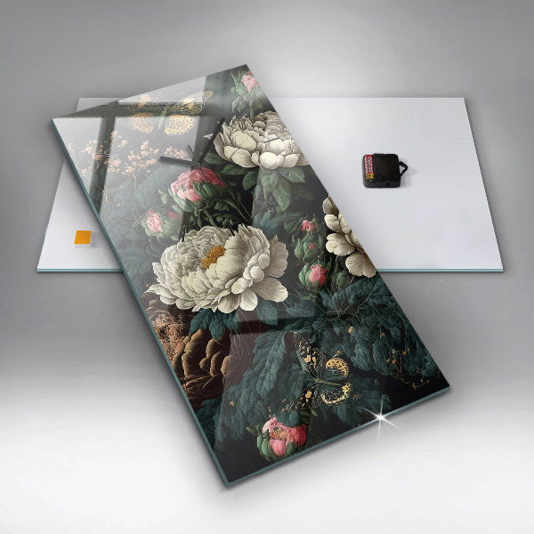 Téglalap alakú üvegóra Virág és arany pillangók