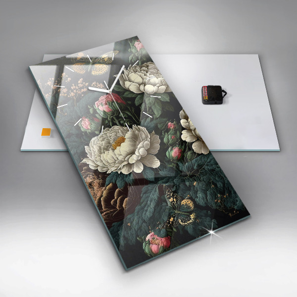 Téglalap alakú üvegóra Virág és arany pillangók