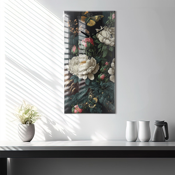 Téglalap alakú üvegóra Virág és arany pillangók