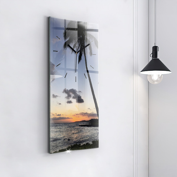 Téglalap alakú üvegóra Pálmafa és napkelte