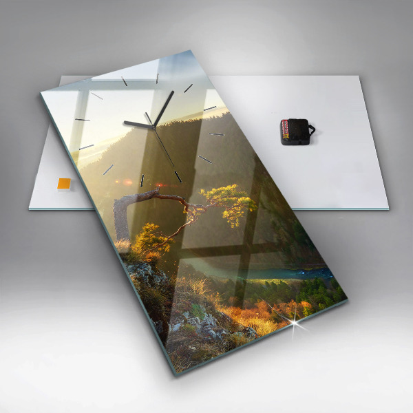 Téglalap alakú üvegóra Naplemente a hegyek felett