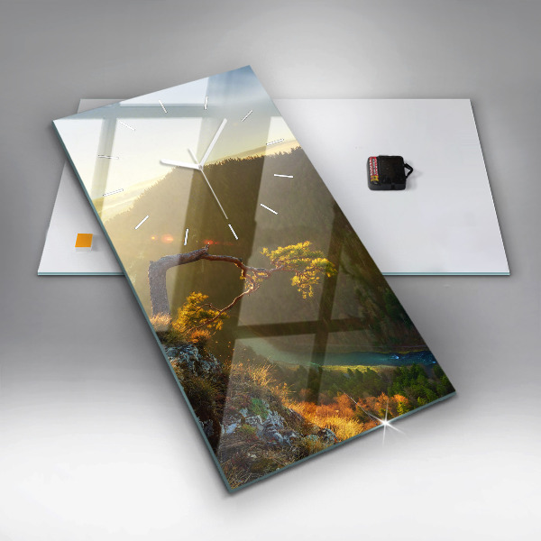 Téglalap alakú üvegóra Naplemente a hegyek felett