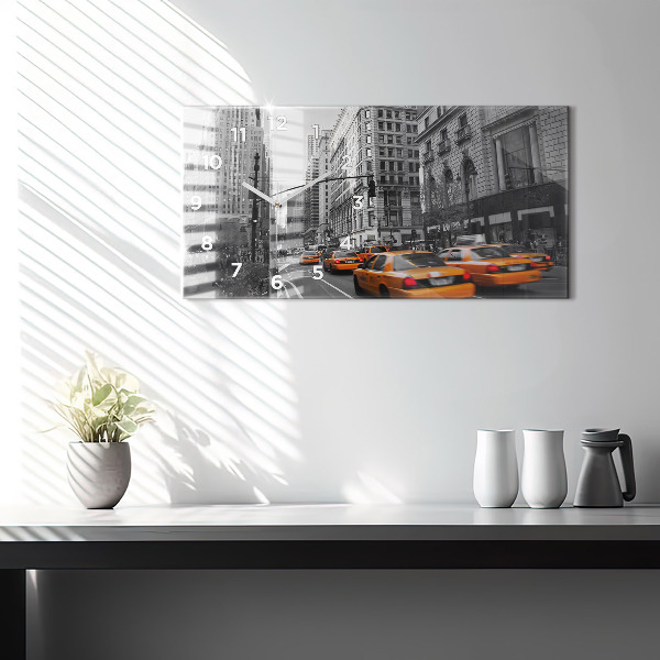 Vízszintes üvegóra Manhattan és a taxik