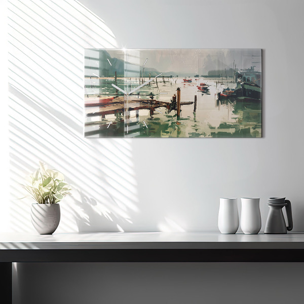 Vízszintes üvegóra Halászhajók a kikötőben