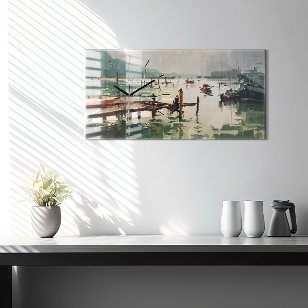 Vízszintes üvegóra Halászhajók a kikötőben