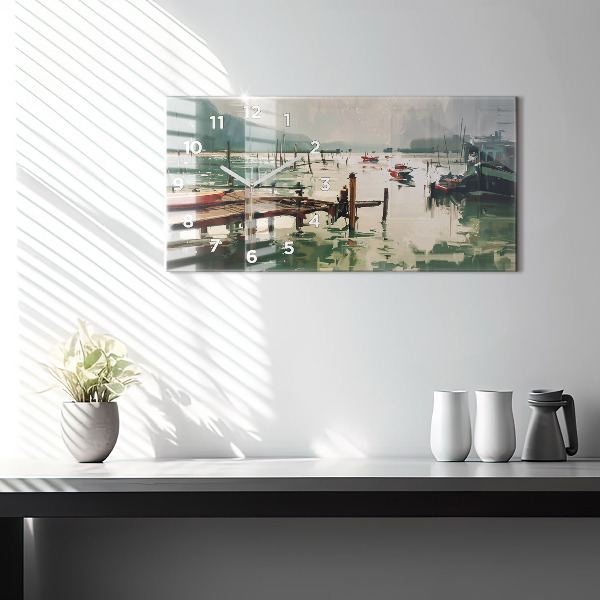 Vízszintes üvegóra Halászhajók a kikötőben