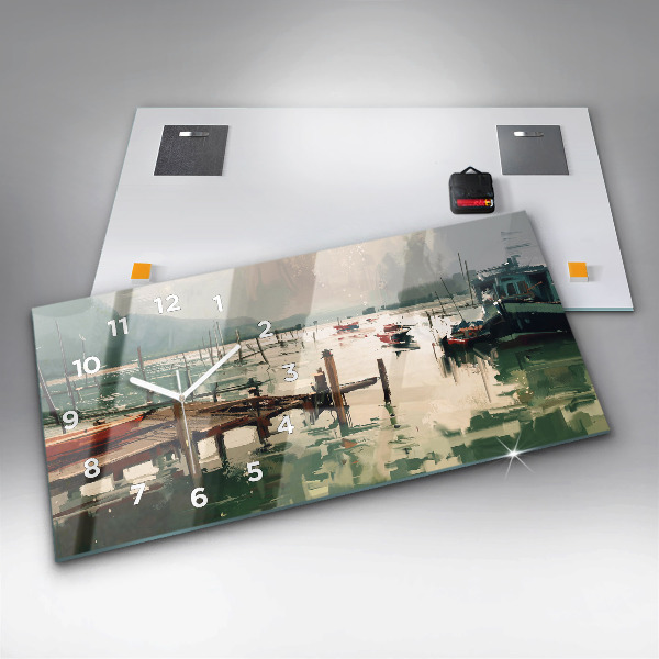 Vízszintes üvegóra Halászhajók a kikötőben