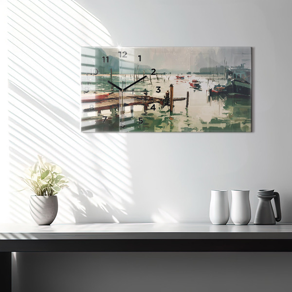 Vízszintes üvegóra Halászhajók a kikötőben