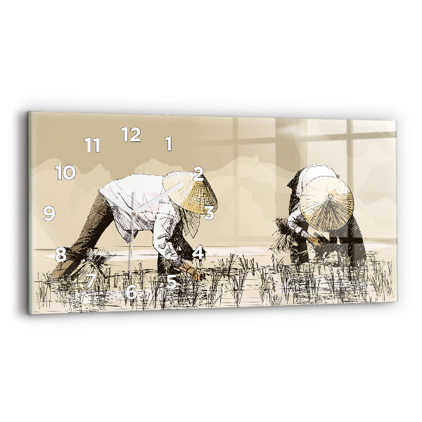 Vízszintes üvegóra Nő rizst szed