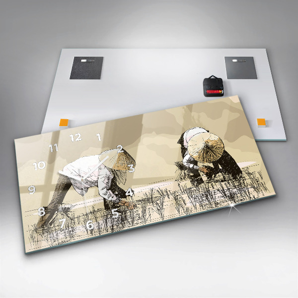 Vízszintes üvegóra Nő rizst szed