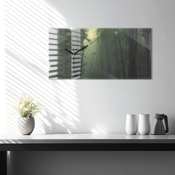 Vízszintes üvegóra Ködös erdő reggel