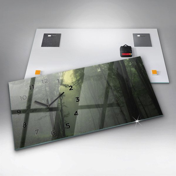 Vízszintes üvegóra Ködös erdő reggel