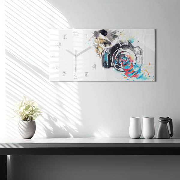 Vízszintes üvegóra Nő fotós fényképezőgép