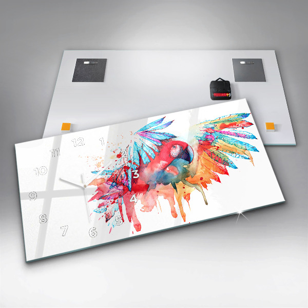 Vízszintes üvegóra Színes piros papagáj