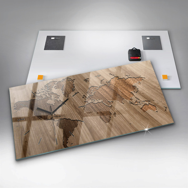 Vízszintes üvegóra Világtérkép fán