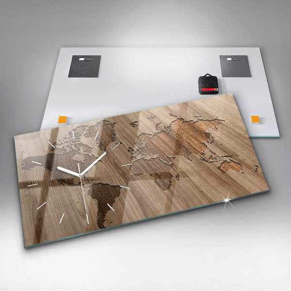 Vízszintes üvegóra Világtérkép fán