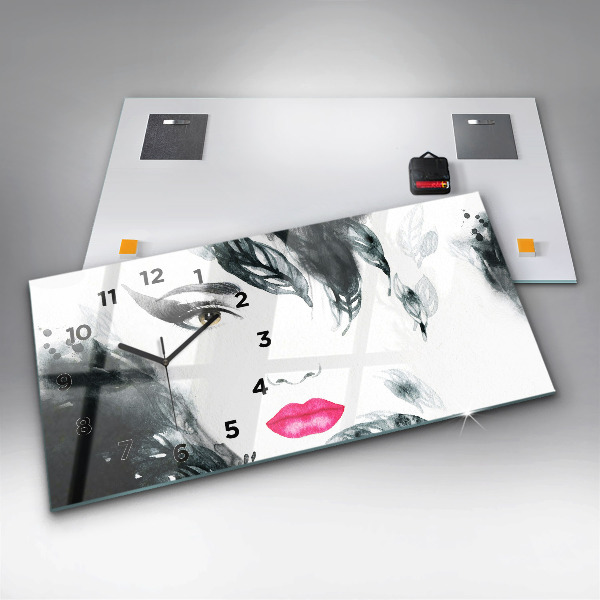 Vízszintes üvegóra Vörös ajkak nő portréja