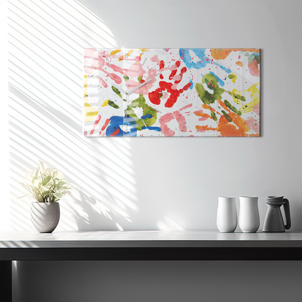 Vízszintes üvegóra Gyermek kézlenyomatok