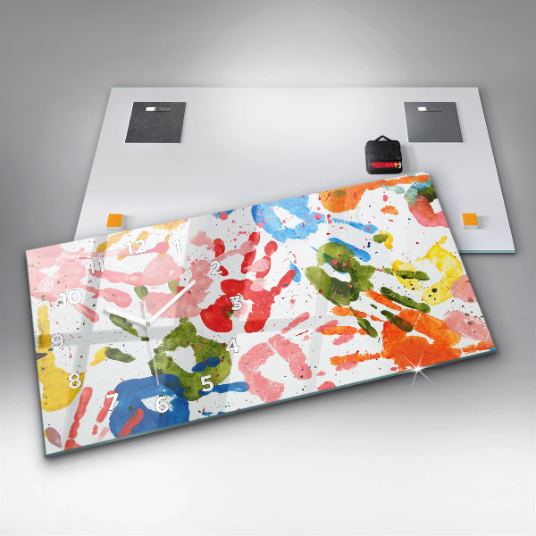 Vízszintes üvegóra Gyermek kézlenyomatok