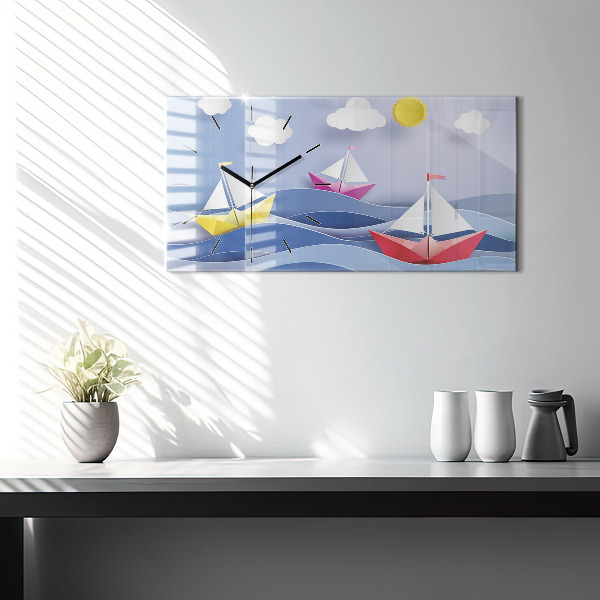 Vízszintes üvegóra Origami színes vitorlások