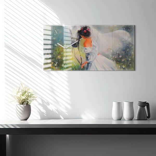 Vízszintes üvegóra Gyönyörű nő lóval