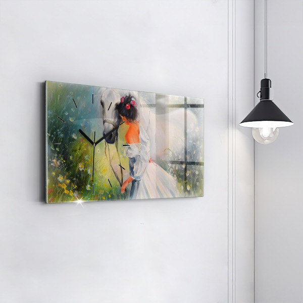 Vízszintes üvegóra Gyönyörű nő lóval