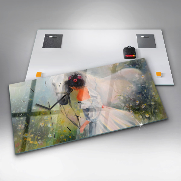 Vízszintes üvegóra Gyönyörű nő lóval