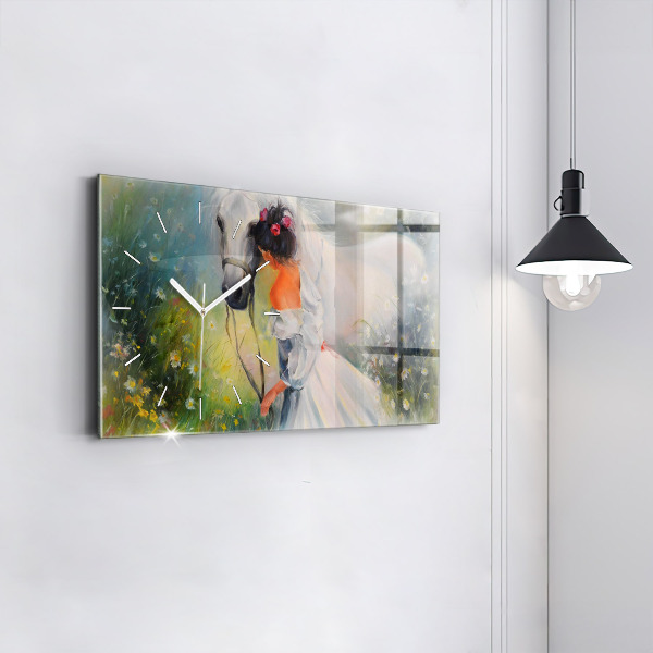 Vízszintes üvegóra Gyönyörű nő lóval