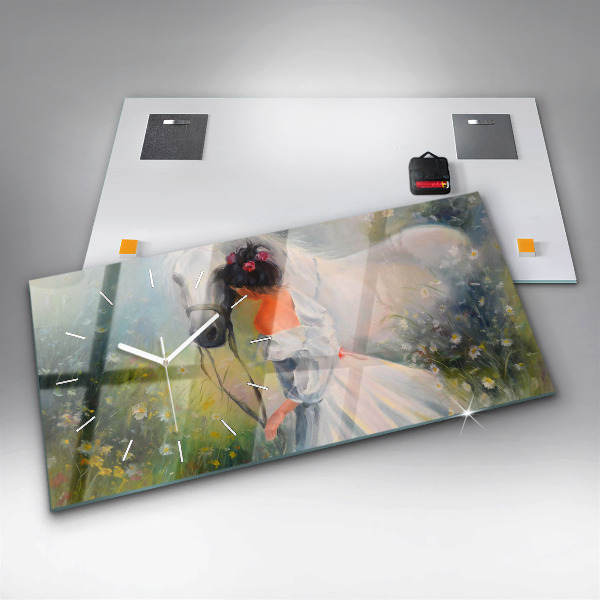 Vízszintes üvegóra Gyönyörű nő lóval