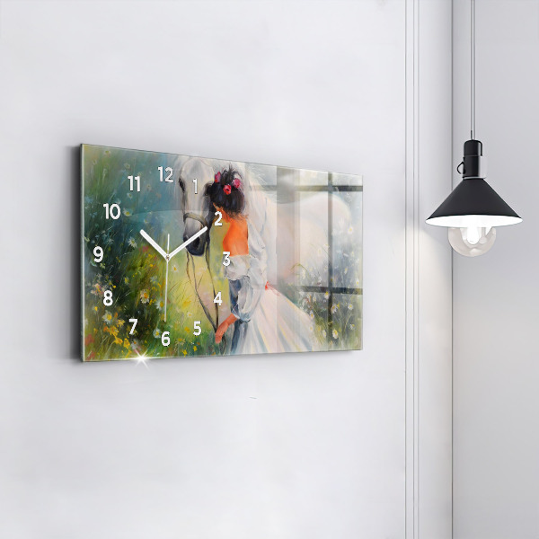 Vízszintes üvegóra Gyönyörű nő lóval