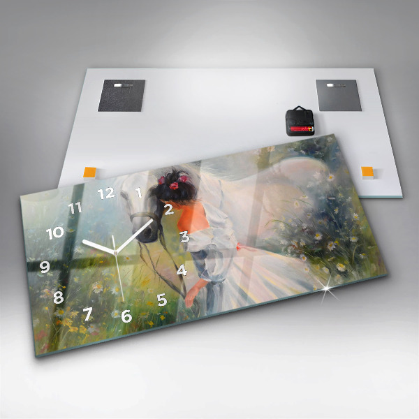 Vízszintes üvegóra Gyönyörű nő lóval