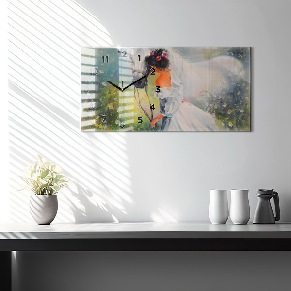 Vízszintes üvegóra Gyönyörű nő lóval