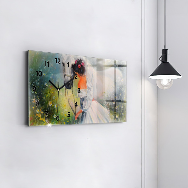 Vízszintes üvegóra Gyönyörű nő lóval